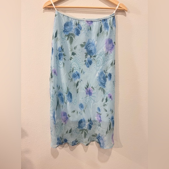 Vintage Blue Floral midi Skirt Size L - Picture 1 of 5